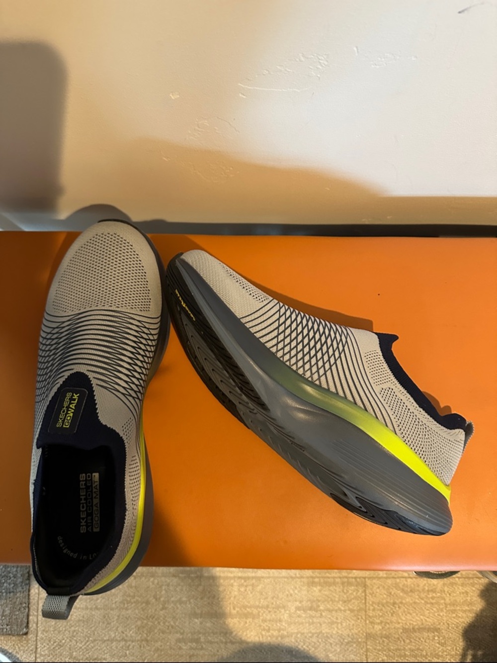 Skechers Men's Slip-On Athletic Sneakers in Gray with Neon Yellow Accent